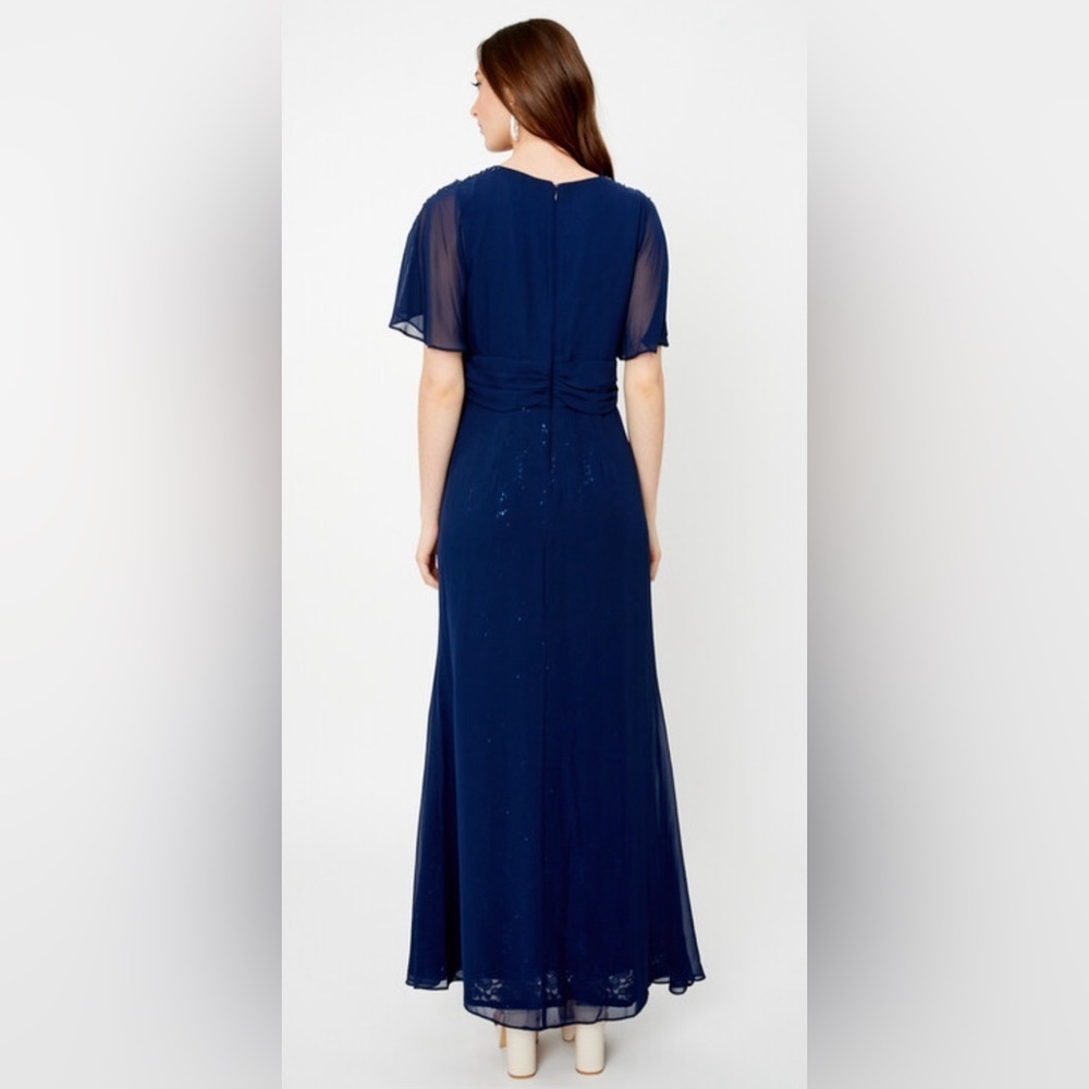 SLNY V Neck Beaded Shoulders Wrap Dress Size 8 NWT - Picture 3 of 10
